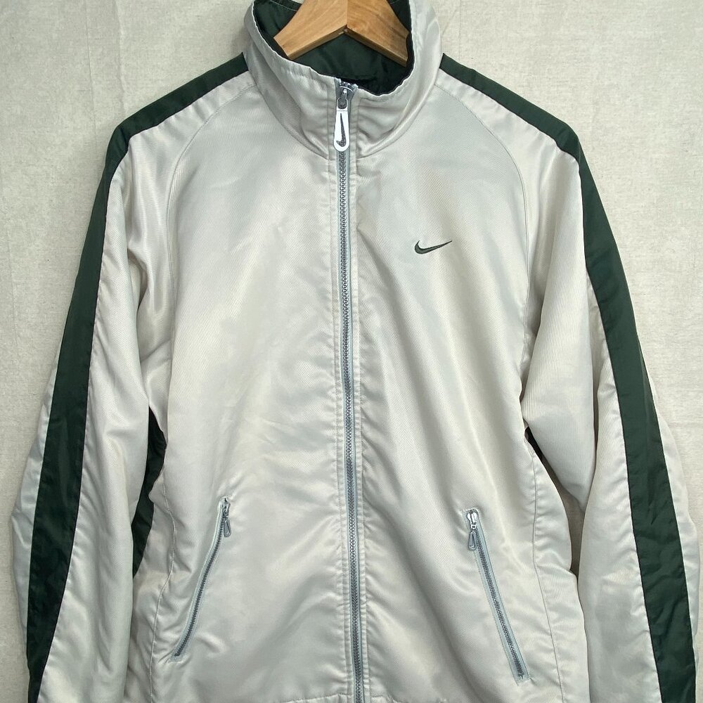 Nike Track Jacket Silver Green Trim Women M 8 10 High Collar Zip Up
